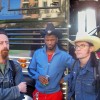 Warren, Landis and Dave awaiting hotel access in Houston.